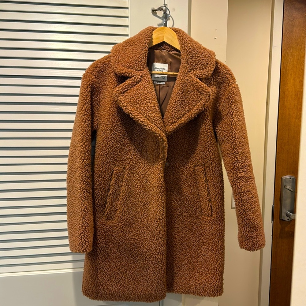 Abercrombie & Fitch Brown Teddy Coat Mid Length XS